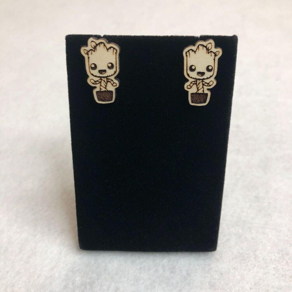Baby Groot Wood Stud Earrings